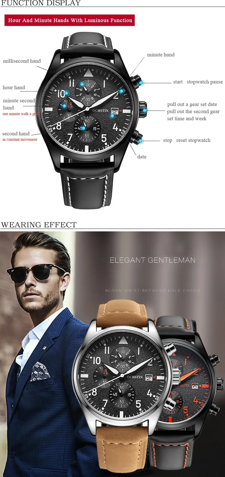 Zegarek męski na skórzanym czarnym pasku Ochstin Infinity Czarny 7 Zegarek męski na skórzanym czarnym pasku Ochstin Infinity Czarny 5