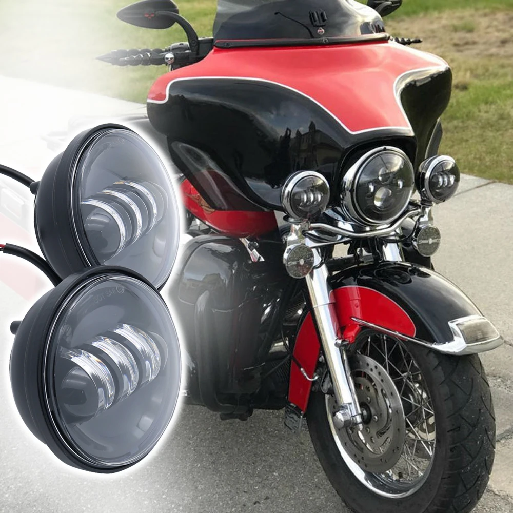 2PCS Chrome Black 4.5 Inch LED Passing Light Spot Driving Lamp LED Fog Lights for Harley Davidson Motorcycles 4.5 Lights (57)