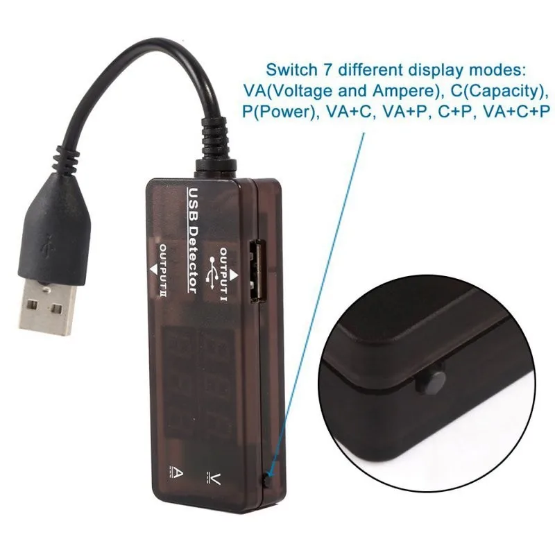 7 режимов USB 2,0 емкость аккумулятора цифровой мультиметр Амперметр Вольтметр Тестер 12 в ампер Напряжение детектор тока