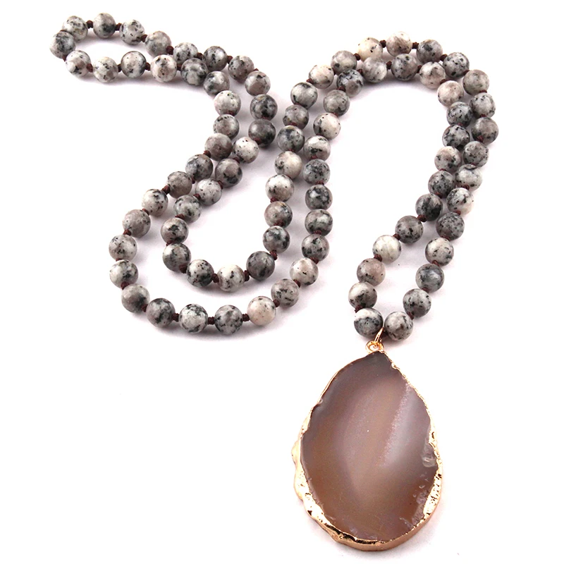 Модные полудрагоценные камни длинные завязанные каменный Агат Кулон ожерелье s женское этническое ожерелье