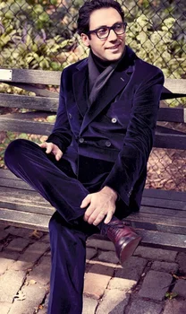 

Latest Coat Pant Designs Purple Velvet Double Breasted Wedding Suit for Men Slim Fit Suits Custom Tuxedo 2 Pieces Masculino S