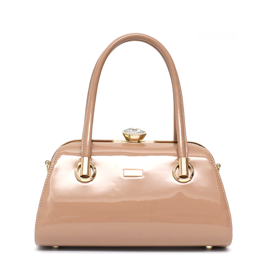 SC Vegan, лакированная кожа, женские сумки с верхней ручкой, сумка-мессенджер, сумка-тоут, чехол, сумка, Женская металлическая рамка, роскошные кошельки и сумки - Цвет: NUDE