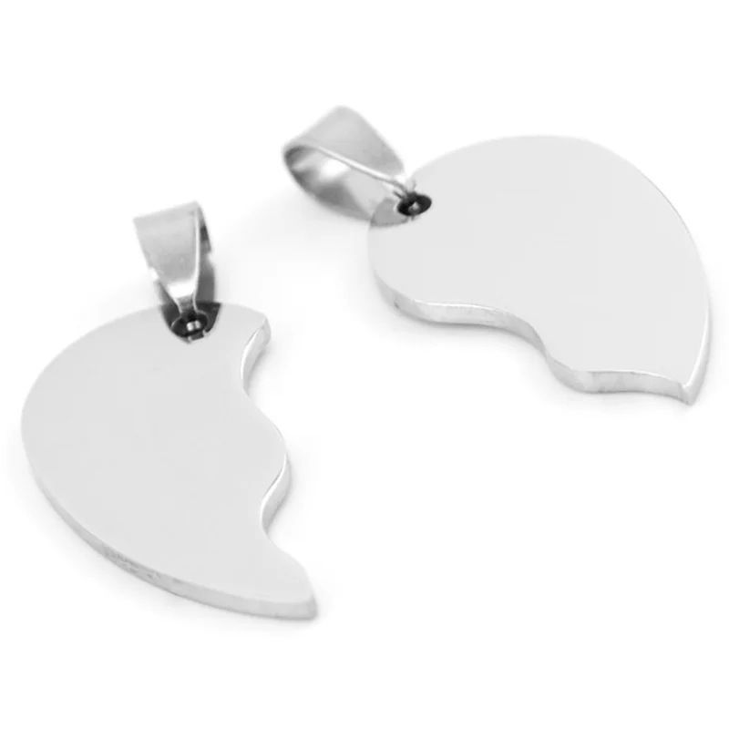 

Jewelry Broken Heart Blank Tags Charms Silver/Gold Stainless Steel Engrave DIY Heart Piezas Puzzle Pendants wholesale 10pcs