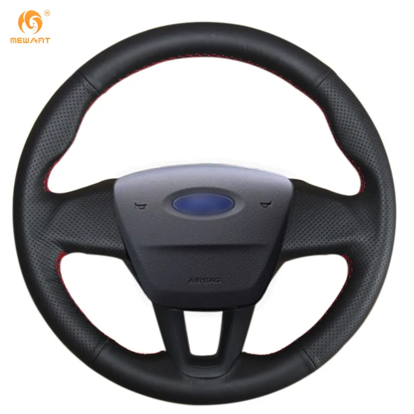 MEWANT черная крышка рулевого колеса из натуральной кожи для Ford Focus 3- без Многофункциональная кнопка рулевого колеса