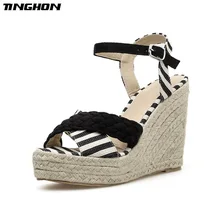 TINGHON Summer Women Woven Rope Platform Sandals Peep Toe Wedge Espadrilles Women Buckle Strap Comfortable Women Sandals TINGHON Summer Women Woven Rope Platform Sandals Peep Toe Wedge Espadrilles Women Buckle Strap Comfortable Women Sandals