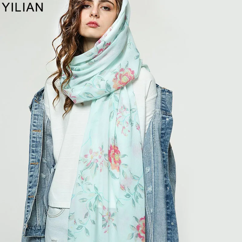 

YILIAN Brand New Season Fresh Floral Print Scarf Women Cotton Linen Designer Soft Beach Scarves SC039