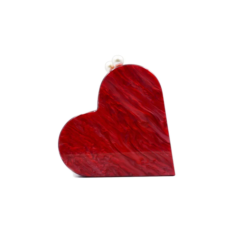 

BOTOM New Arrival Heart Shaped Acrylic Clutch Pearl Party Women Evening Bags Handbag Desinger Wedding Lovely Chain Shoulder Bag