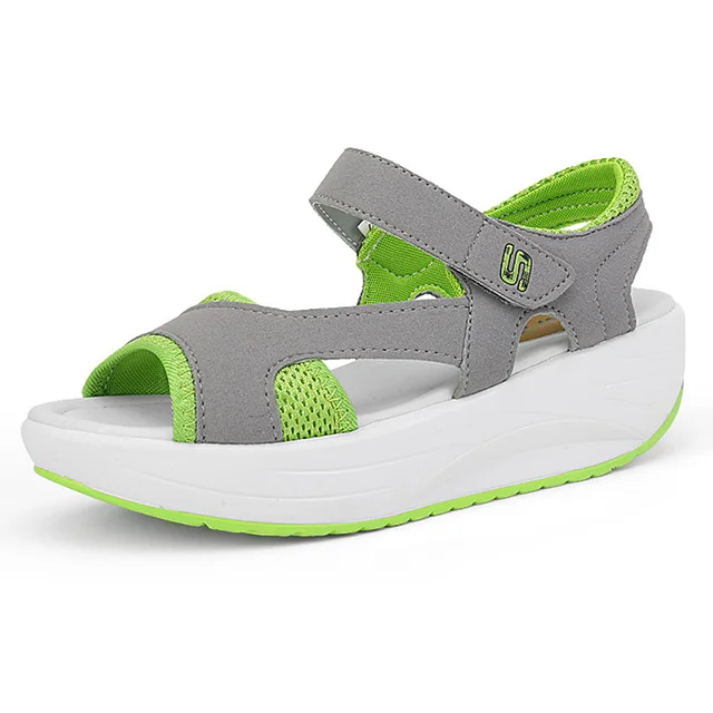 Г., новые модные женские босоножки женская обувь на танкетке Летние босоножки Обувь из сетчатого материала женские сандалии на плоской подошве пляжная обувь с открытым носком - Цвет: Зеленый