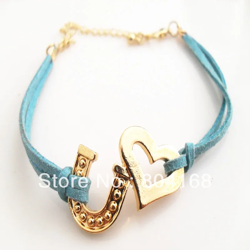 Lovely Heart and Horseshoe Bracelet Love Leather 6 Colores Free Shipping | Украшения и аксессуары