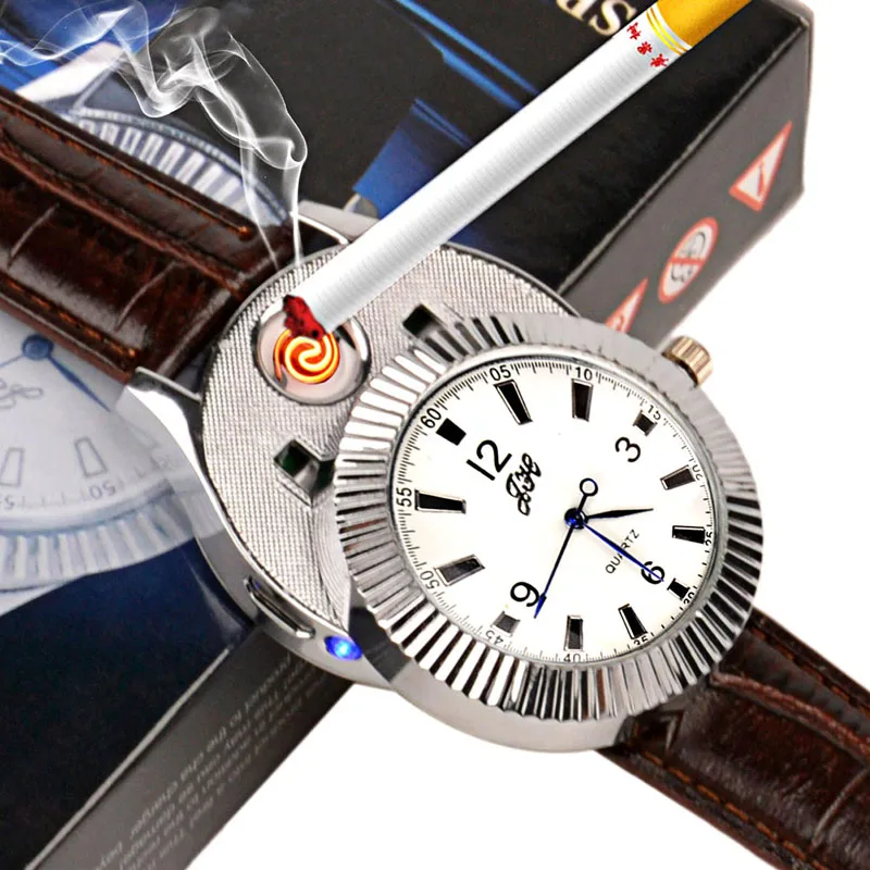 

2 In 1 Functional Windproof Wrist Watch Lighter with USB Charger Flameless Cigarette Lighter Quartz Watches for Men WL001_1535
