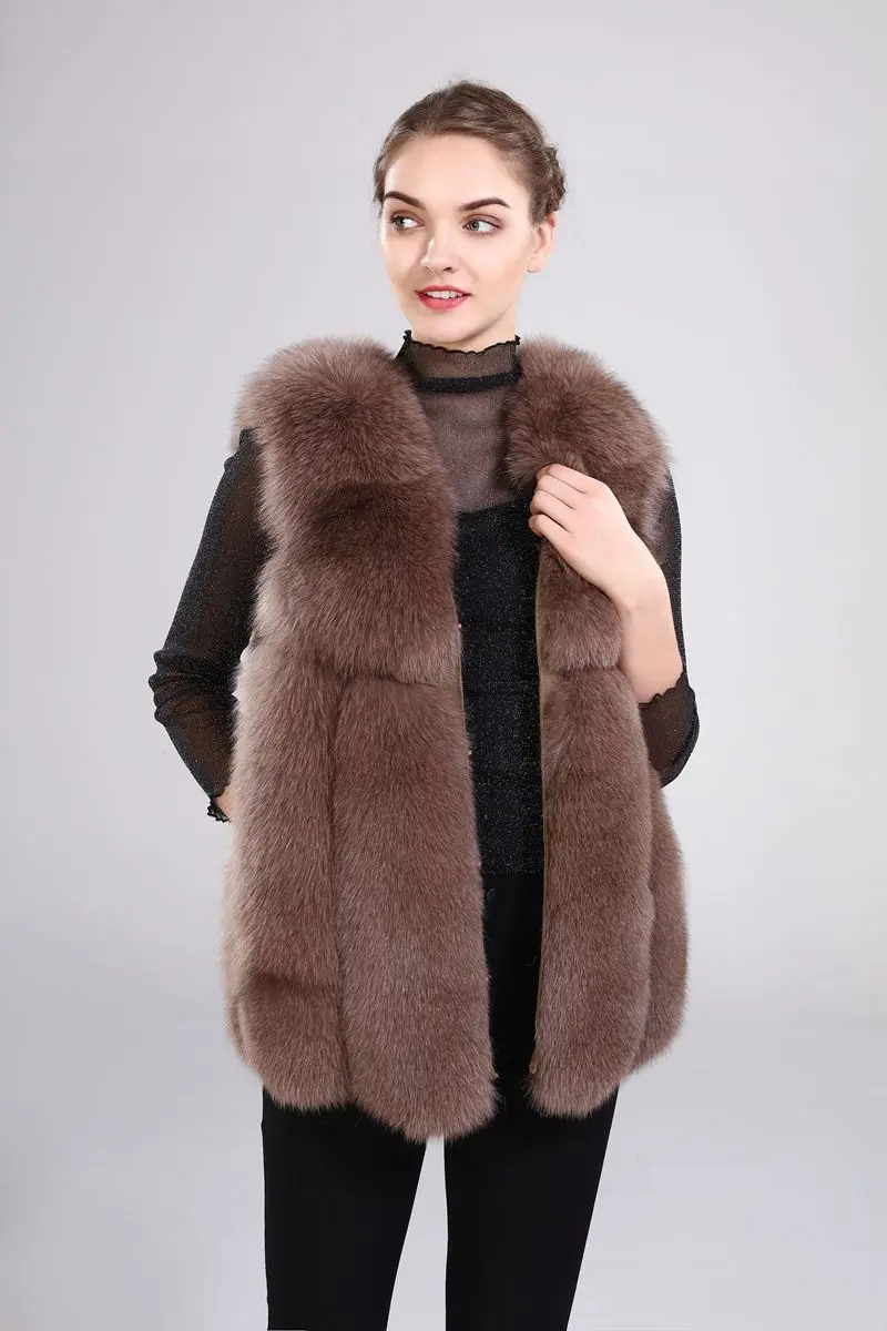 Discount New arrival lady natural fox fur vest real fur waistcoat thick warm fashion medium long jacket 2