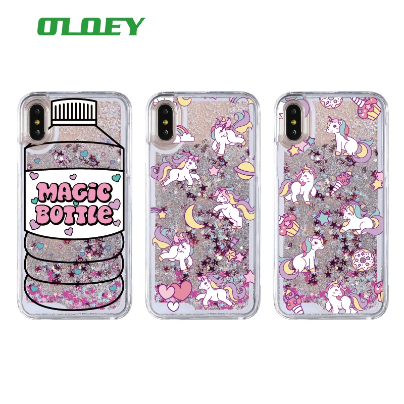 

Glitter Liquid Pink Unicorn Magic Bottle Cartoon Hard Case Fundas Capa Para For iPhone 7 7Plus 6 6S 6Plus 8 8Plus X XS Max