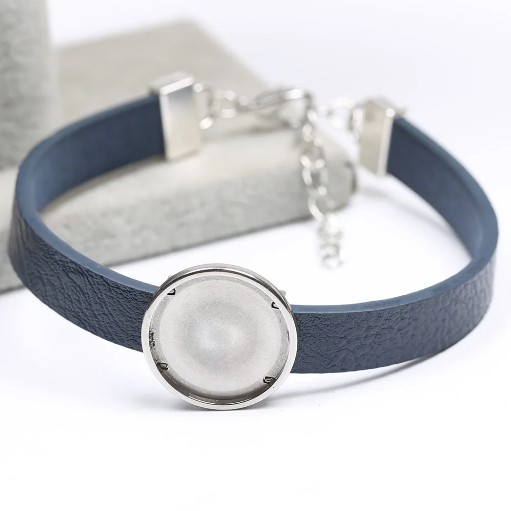 

onwear 5pcs 20mm dia faux leather bracelet cabochon base setting diy blank cuff bangle bezel trays for jewelry making