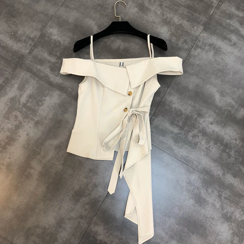 

HIGH STREET Newest Fashion 2019 Designer Blouse Women's Slash Neck Asymmetrical Blouse Top