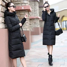 2016 Novas Mulheres Casacos de Inverno E Casacos Feminino Coreano Cultivando X-longo Casaco Quente Para Baixo Algodão Espessamento Zíper Fino