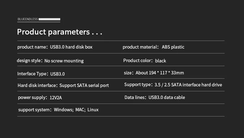 Blueendless 3,5 2018 'HDD корпус пластик USB 3,0 на SATA 12 В в 2A внешний жесткий диск коробка Caddy для тетрадь Настольный ПК