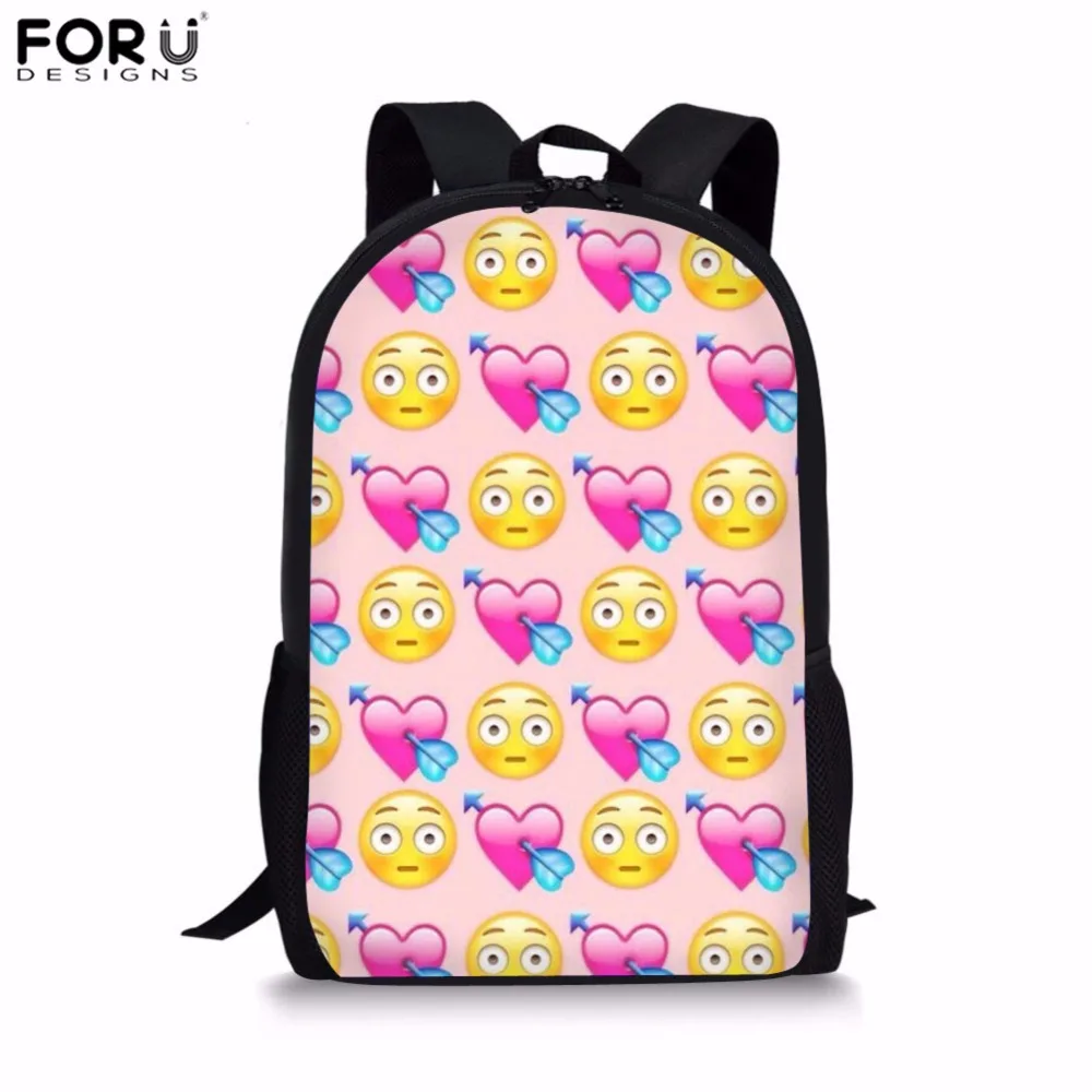 FORUDESIGNS School Backpack for Girls Funny Emoji Face Print Primary