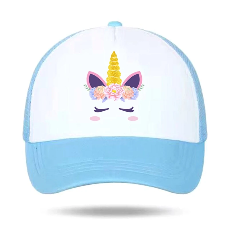 Новые детские летние Кепки Единорог Snapback шляпа для девочек Бейсбол Шапки Для женщин Солнцезащитная сетчатая, для путешествий Детские кепки