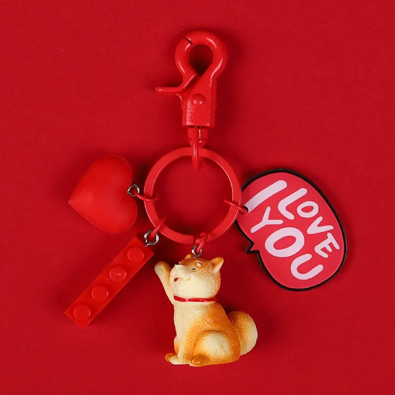 

Cute Cartoon Shiba Inu Keychain Fashion Resin Building Blocks Dog Key Chain Holder for Women Car Bag Pendant Jewelry