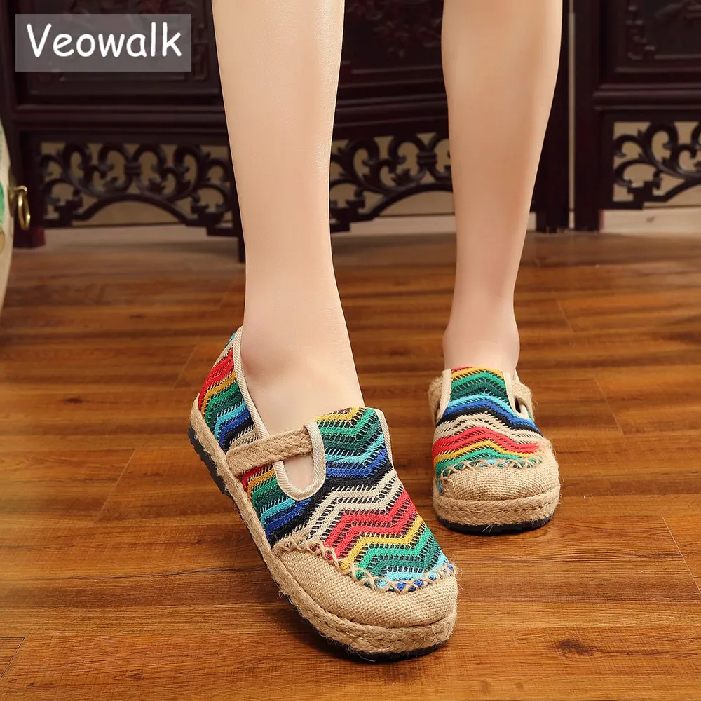 Buy Veowalk Handmade Hemp Rainbow Embroidery Womens