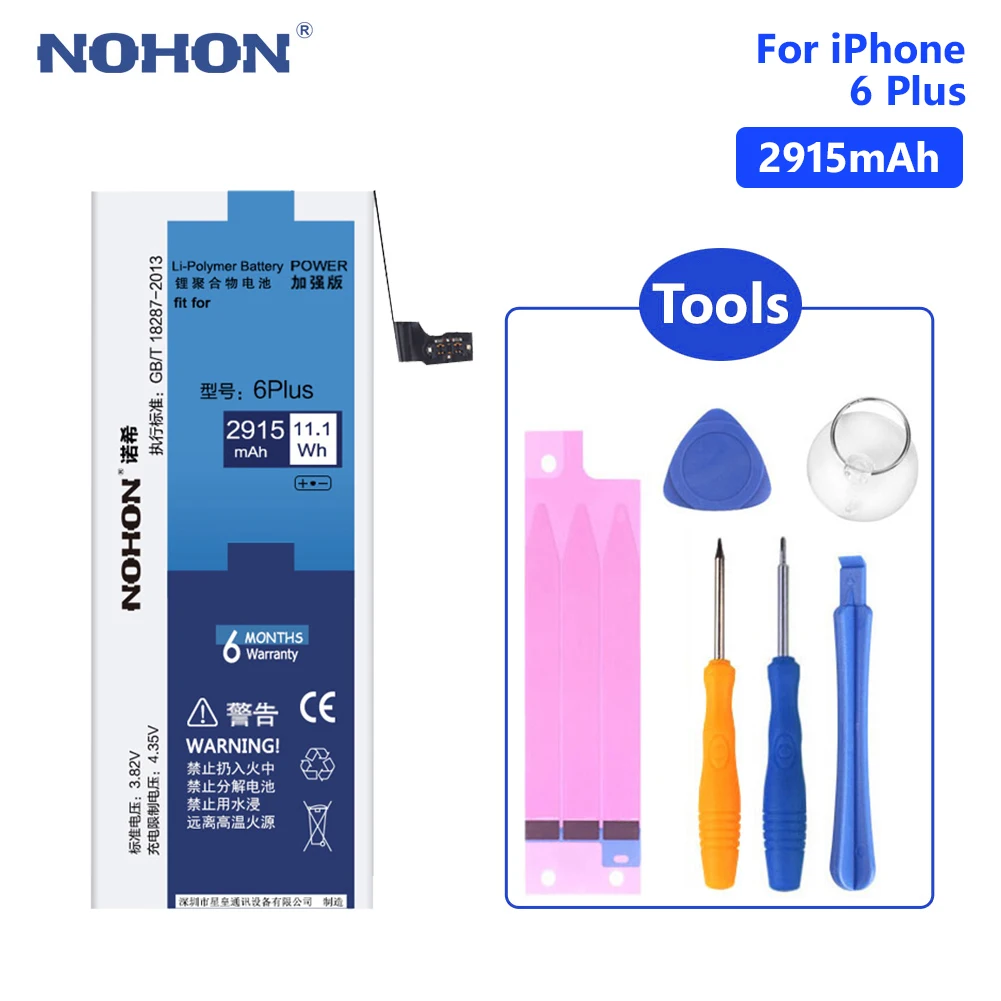 

NOHON Lithium Battery For 3.82V 2915mAh iPhone 6 Plus 6Plus iPhone6 Plus 6+ Rechargeable Phone Bateria Batteries Free Tools