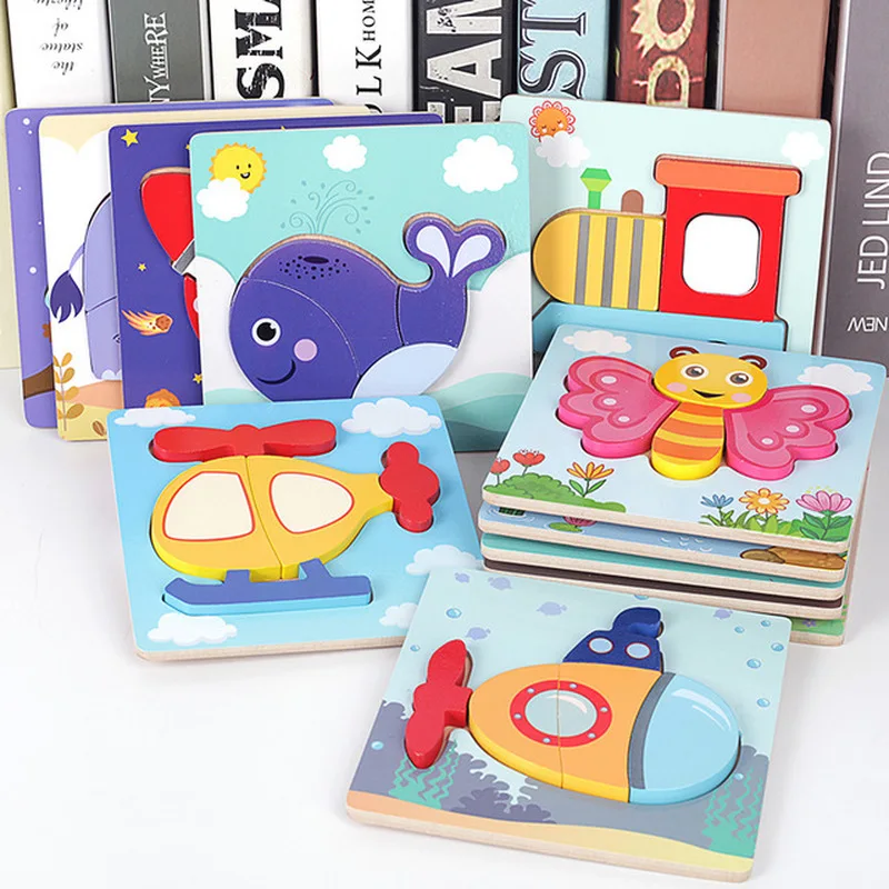 

12 Style Hand Grasping Three-dimensional Puzzle Cartoon Animal Traffic Puzzle Toy 3-5 Years Old Children's Educational Toys Gift