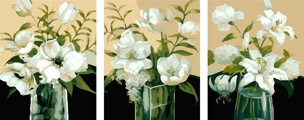 

3 PC Frameless Diy digital oil painting by numbers flower paint drawing coloring by number canvas hand paint picture wall decor