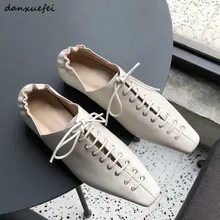Женские оксфорды из натуральной кожи с перекрестными ремешками и шнуровкой на плоской подошве; брендовая Дизайнерская обувь с квадратным носком для отдыха; новая весенняя женская обувь; Лидер продаж