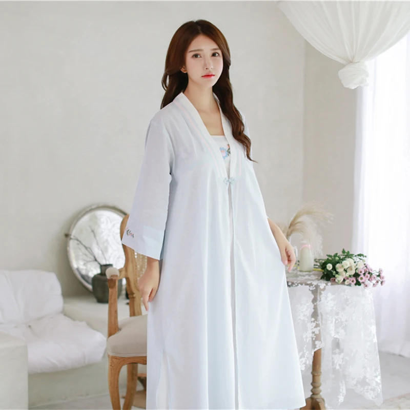 Халат, ночная рубашка для девочек, женская одежда для сна, длинный халат с вышивкой, комплект одежды в китайском стиле ретро