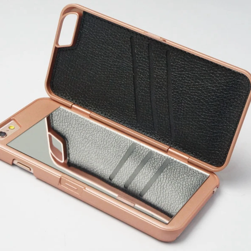 

New Case For iphone 7 6 7plus Double Mobile Phone Cover Makeup Flip Mirror Card wallet Cover For iphone 7 5S 6plus 8 6s 6 Case