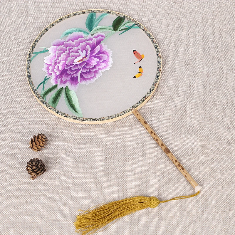 Chinese Decorative Fan Craft Fine Handmade Double Embroidery Natural