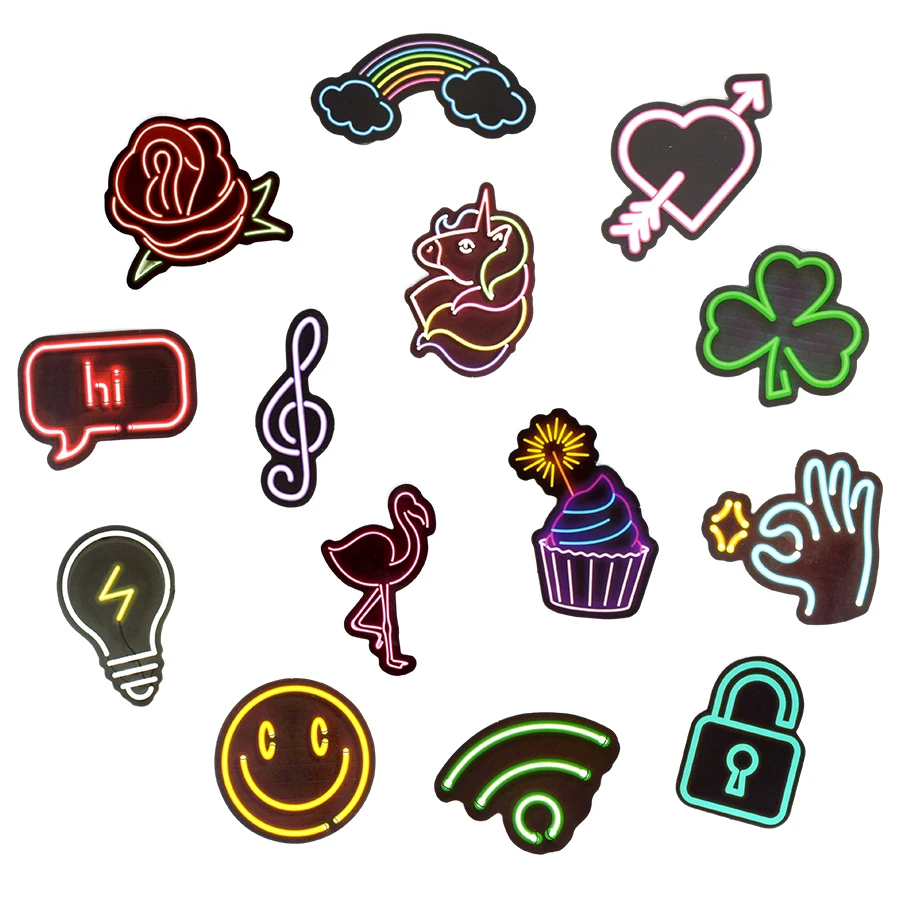 Stickers 50PCS Neon Light Waterproof Anime Kids Bomb Stickers on Laptop Skateboard Leaning Bts Guitar Emoji Baby Stickers Pack K