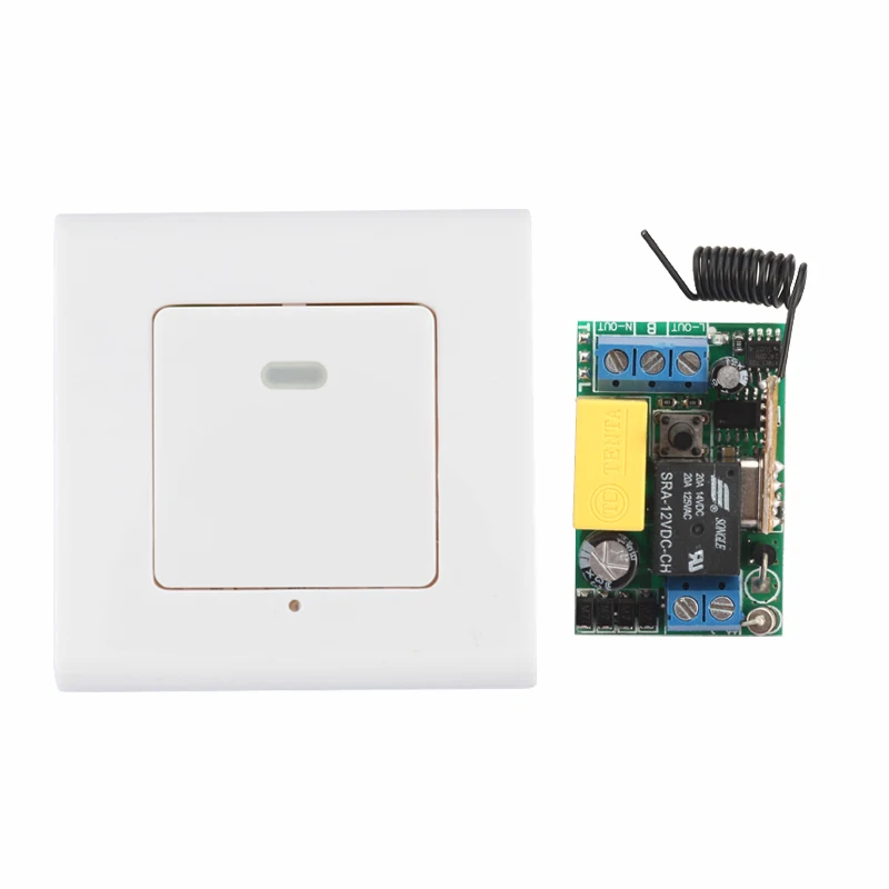 

Smart Home Panel Wireless Wall Transmitter Remote AC 220V 1CH 10A Relay Mini Receiver Learning Code TX Input 220V Output AC220V