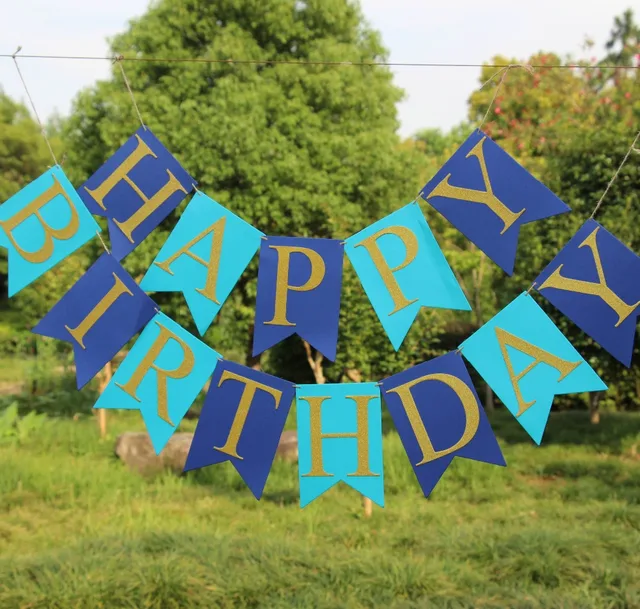 Boy S 1st Birthday Banner Royal Blue Flag Gold Happy Birthday