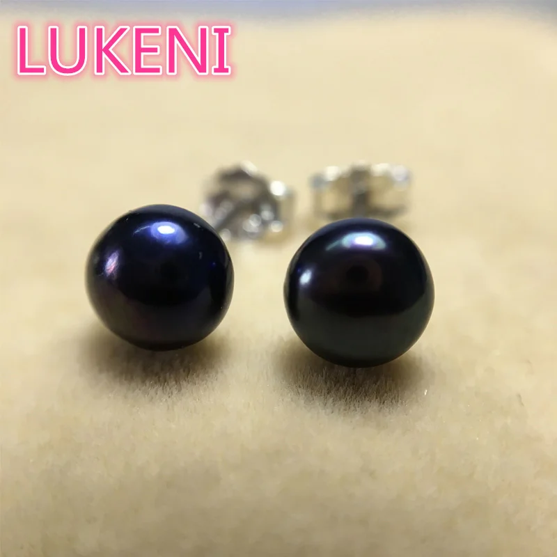 Серьги с натуральным жемчугом, 925 пробы для женщин, 6-10 мм, серьги-гвоздики с натуральным пресноводным жемчугом, черный, золотой и серый цвета