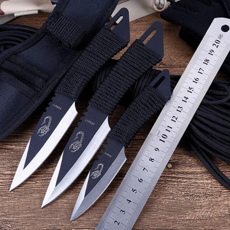 

Hot 3pcs throw knife Tactical Fixed Blade Pocket Knife Survival Outdoor Hunting Camping Knives Knife tools with Sheath