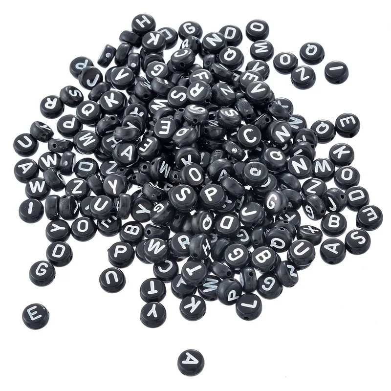 

MJARTORIA 500PCs Mix Beads with Letters Acrylic Black Heart Spacer Beads Letter/ Alphabet Charm Beads Jewelry Findings DIY 7mm