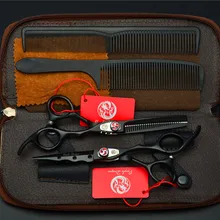 4 шт. костюм 6 ''440C черные Профессиональные человеческие волосы Парикмахерские ножницы резка ножницы+ истончение ножницы+ расчески Z1019