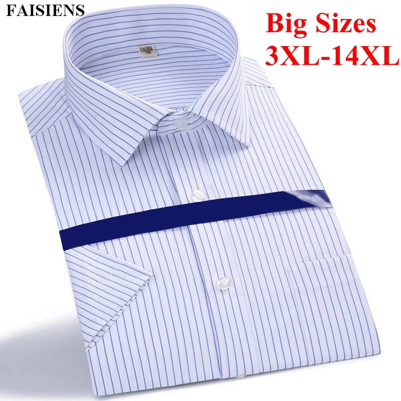 

FAISIENS Short Sleeve Men Shirt Big Size 9XL 11XL 14XL Solid & Stripe Blue White Pink Black Large 3XL 4XL 5XL Mens Dress Shirts