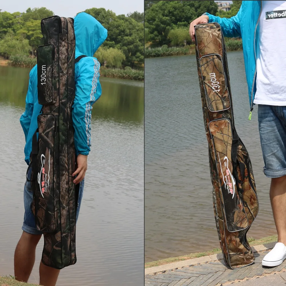 Vara de Pesca à Prova Pólo de Pesca Bolsa de Armazenamento Engrenagem de Pesca Sougayilang Dwaterproof Água Bolsa Transportadora 130cm 2-layer Oxford Dobrável Case Organizador 15 High Quality Esporte e Lazer