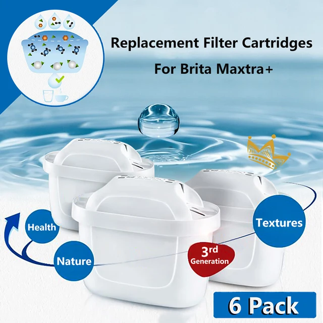 Best Offers 6Pcs Replacement Water Jug Filter Cartridges Refills For Brita Maxtra+ Plus Newly Activated Carbon Handle Design Improves Taste