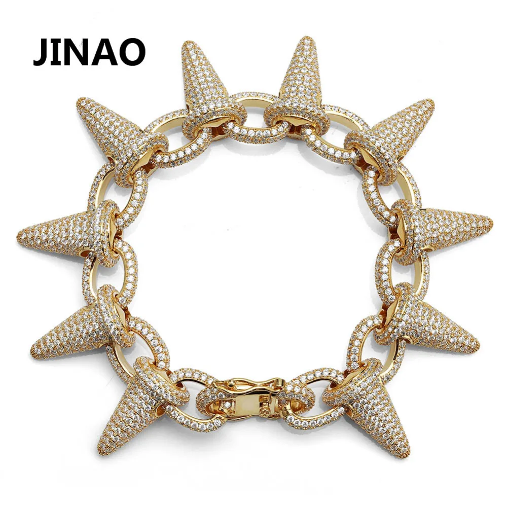 Najtaniej Luksusowa moda punk Rock Iced Out nit kolce mankiet bransoletki bransoletki Bling Cubic cyrkon Hip Hop złoto srebro prezenty dla mężcz...