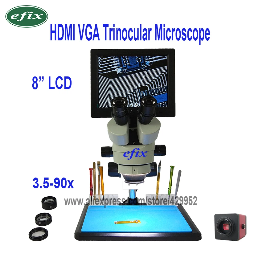 Тринокулярный стереомикроскоп efix 10 &quot8&quot HDMI LCD с непрерывным зумом HD VGA камера
