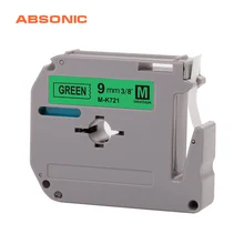 Absonic 9mm M-K721 MK721 Preto sobre Verde Fita Compatível para O Irmão P-Touch PT-M95 PT-65 PT-70 PT-80 PT-85 PT-90 PT-45M Impressora