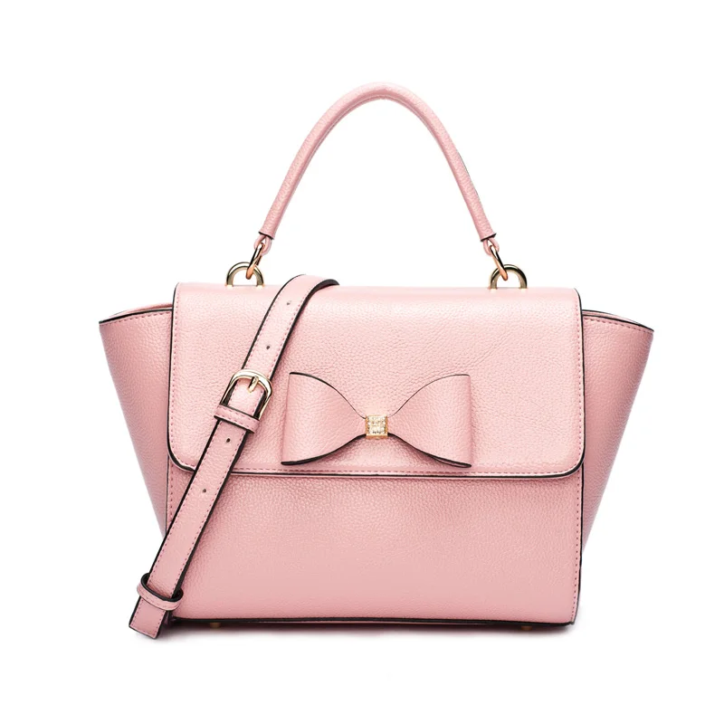 Women s Versatile Bow Knot Textured Leather Trapeze Small Satchel Tote Purse Top Handle Handbag Shoulder