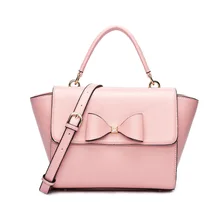 Women’s Versatile Bow Knot Textured Leather Trapeze Small Satchel Tote Purse Top Handle Handbag Shoulder Crossbody Bag