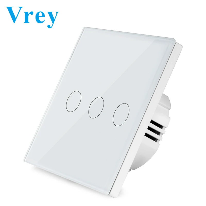 Vrey ЕС стандартный сенсорный выключатель, AC110V-220V настенный светильник переключатель, закаленное стекло кристалл панель и 1 банда 2 банды 3 банды