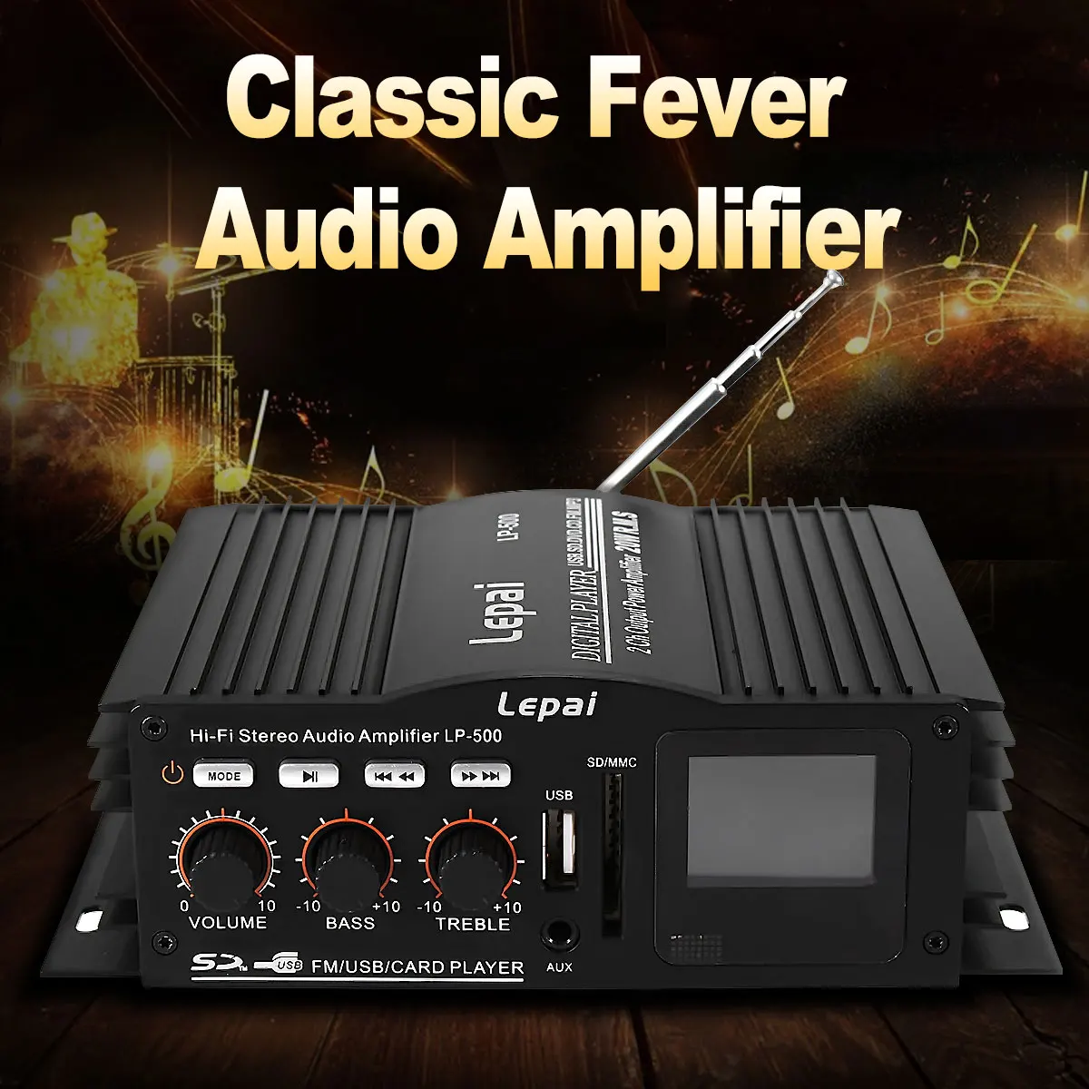 Lepy 500 50W 12V Mini Digital Amplifier FM Bass Booster For Car Home MP3 AMP Player