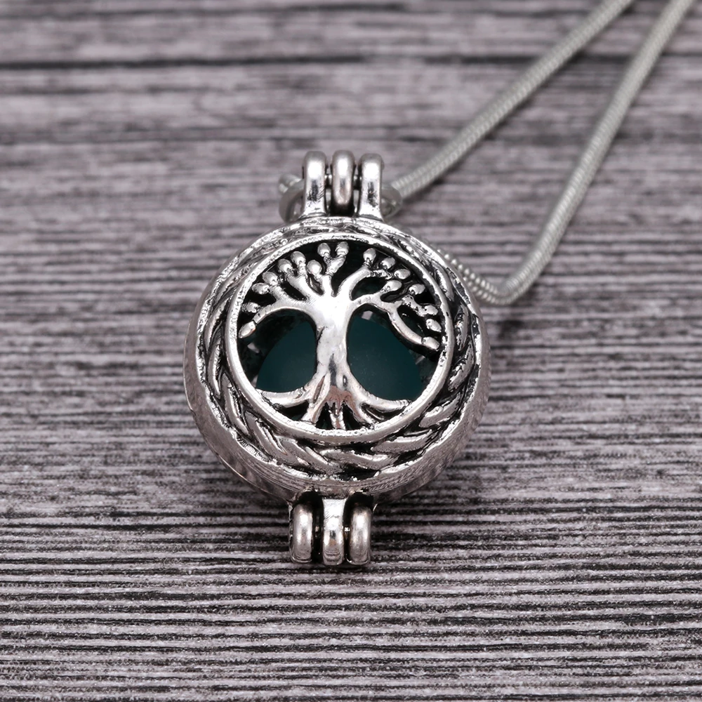 

Charm Sea Glass Bead Findings Pendant Necklace Tree of Life Locket Necklaces Women Jewelry Gift