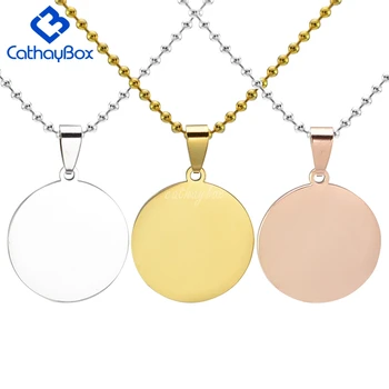 

50PCS/ LOT Wholesale Gold Rose Polished Stainless Steel Blank Round Dog Tag Charm Pendant